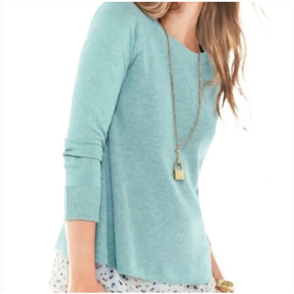 Cabi‎ #5133 Blue Sky Swing Sweater Ribbed Knit Turquoise Feminine Size Small